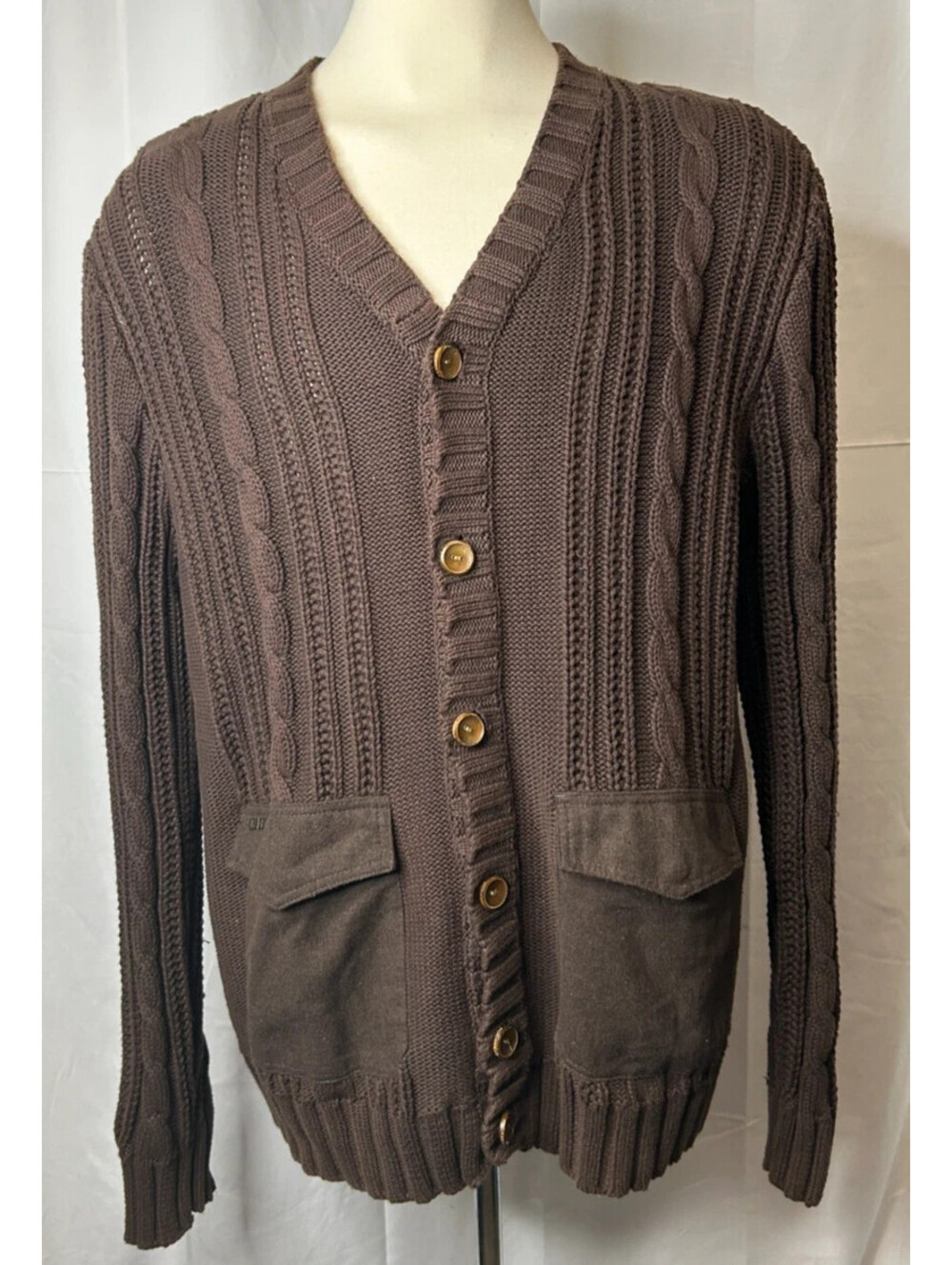 Rocawear Men's 2XL Dark Brown Button Up Long Sleeve Sweater